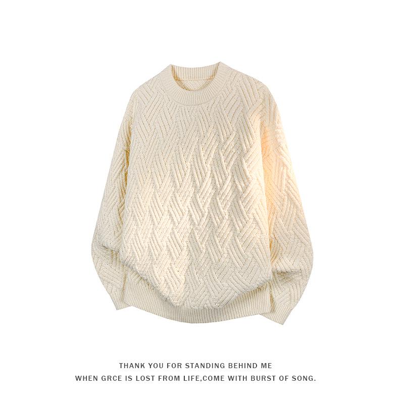 2025 Autumn/Winter Men's Round Neck Trendy Cable Knit Sweater Jacket