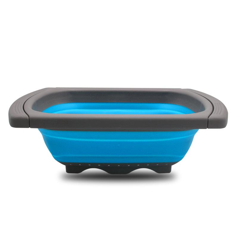 

Rectangular Folding Colander & Retractable Drain Basket for Fruits and Vegetables Pull Rod Basket with PP Bag синий