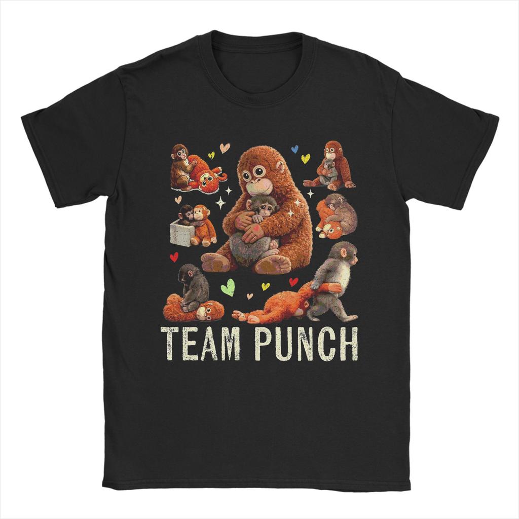 Men Women Printed Team Punch Punch the Monkey Baby Monkey Holding Plush Toy Tee T Shirt Pure Cotton Tshirts Clothes