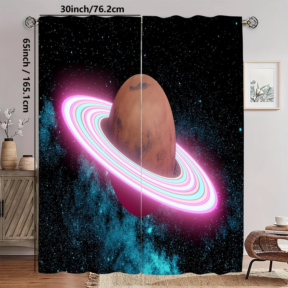 

Decorative curtain with black galaxy background and pink planet halo pattern kitchen creative pink flower branch bathroom curt 100*130 Grommet Top 1pcs