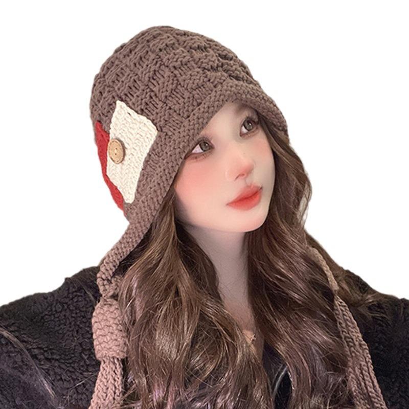 Korean Style Tassel Fashion Knitted Hat for Women in Autumn and Winter Handmade Pullover Lei Feng Hat Warm Ear Protection Retro Woolen Hat