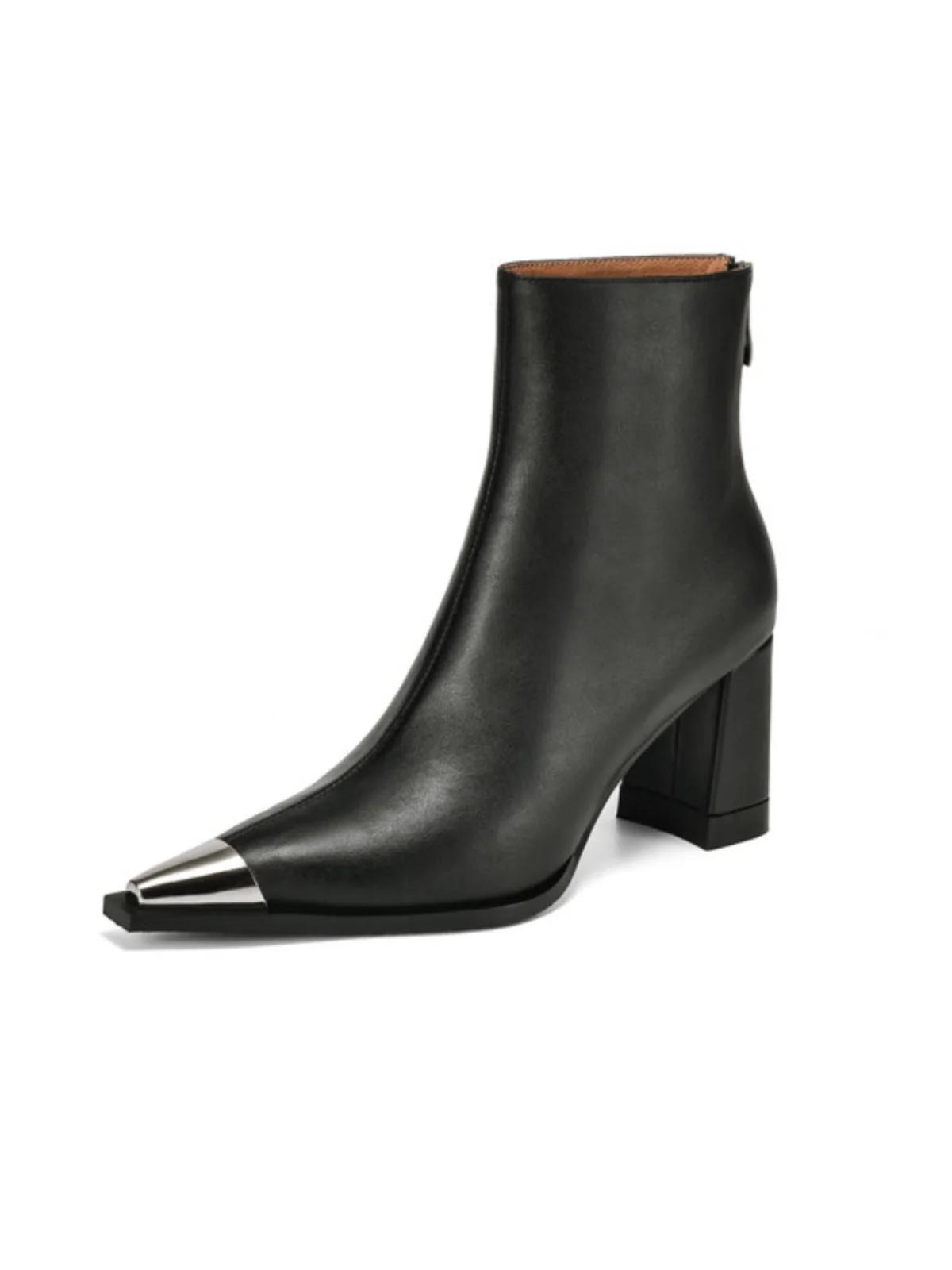 

Сексуальные женские ботильоны с острым носком, брендовые роскошные туфли на высоком каблуке, новинка 2025 года, зимние кожаные готические ботильоны-гладиаторы, челси 39 чёрный