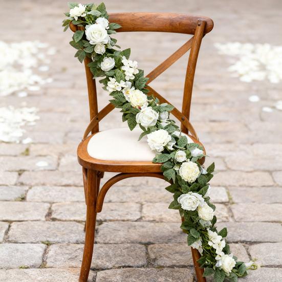 Artificial Rose Flower Garland UV Resistant Realistic Faux Flower Vine with Green Leaves Wedding Party Hanging Simulation Bloom Rattan Decoration