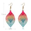 Ethnic Hollow Colorful Leaf Pendant Drop Women Statement Hook Earrings Jewelry