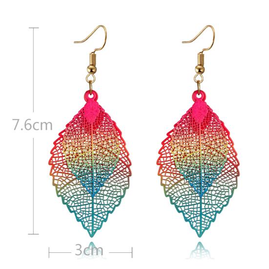Ethnic Hollow Colorful Leaf Pendant Drop Women Statement Hook Earrings Jewelry