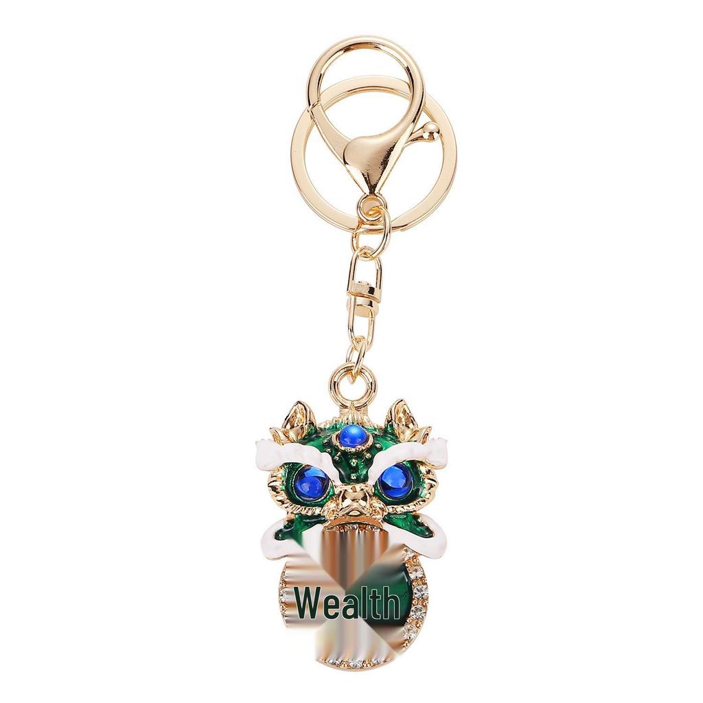 Chinese Fortune Lion Head Keychain with Rhinestones - Lion Dance Foshan Cultural Gift