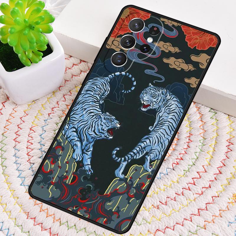 Japanese Tiger pattern Silicone Phone Case For Samsung Galaxy note 10 pro S26 S25 S24 S23 S22 S21 Plus S25Ultra Capa Cover