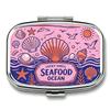 Portable Metal Pill Container Adorable Sardine Print 2-Compartment Pocket Medication Holder for Travel Daily Use