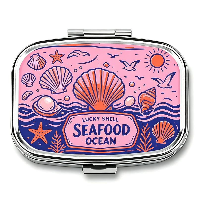 Portable Metal Pill Container Adorable Sardine Print 2-Compartment Pocket Medication Holder for Travel Daily Use