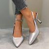 2024 Spring New Brand Woman Slingback Shoes Fashion Ladies High Heels Elegant Med Heel Pointed Toe Slip on Sandal Mules