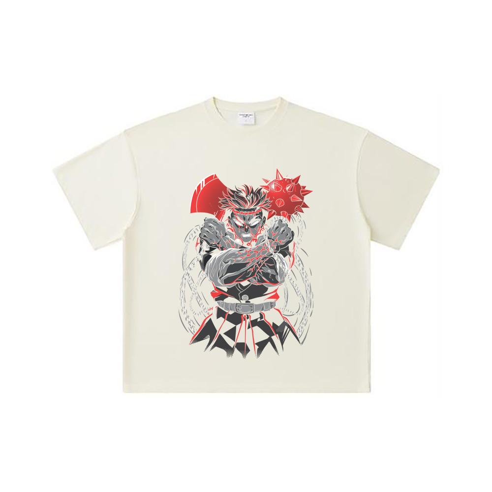 260 GSM Doppelgarn 32er Zählung 100% Baumwolle Demon Slayer V24 Gyomei Druck Unisex Schweres Baumwoll-T-Shirt