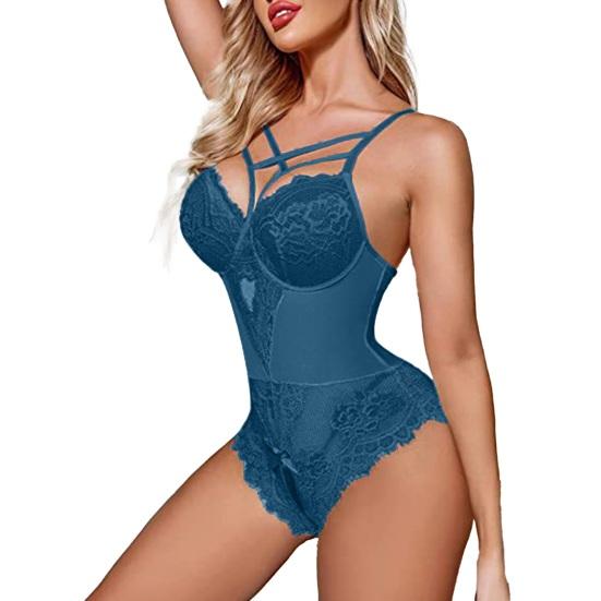 Women's Sheer Mesh Lace Bodysuit One-Piece V Neck Nightwear Camisole See Through Underwear Sexy Date Night Clubwear