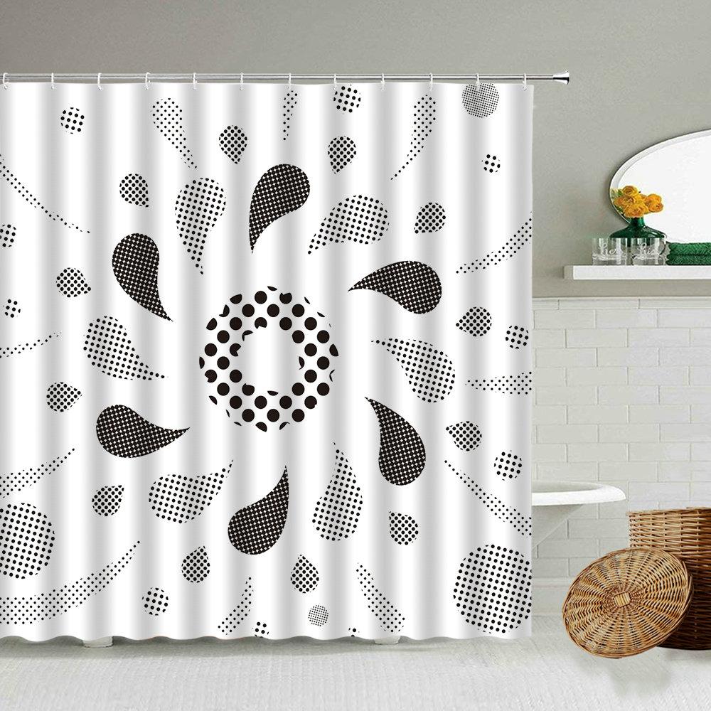 Black and White Checkered Wave Stripe Geometric Shower Curtain Bathroom Waterproof Polyester Curtain with Hook Home Decor