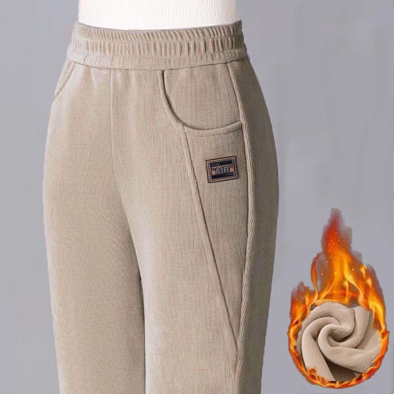 Women's High-Waist Elastic Corduroy Harem Pants - Thickened Velvet for Autumn/Winter
