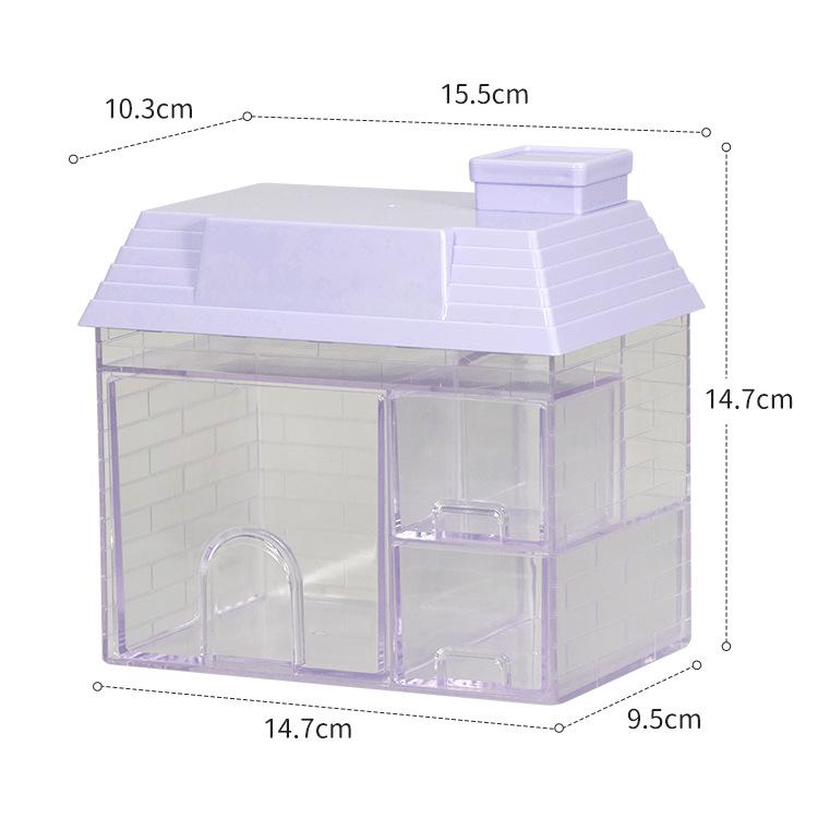 Transparent Desktop Storage Box Creative Small House Pen Holder Student Kawaii Stationery Cosmetic Organizer Rack Drawer Cute