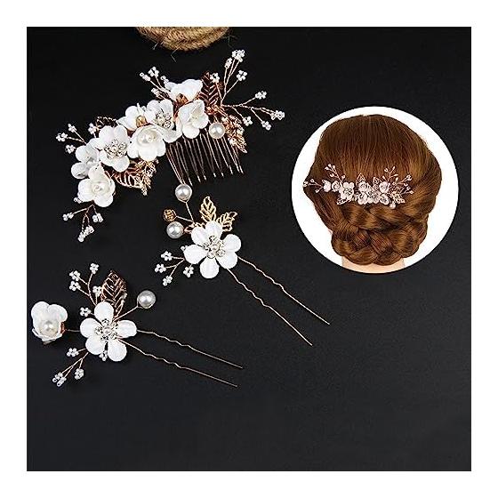 3-Piece Set Pearl Flower Hair Pins & Kanzashi Hair Accessories for Women - Elegant Handmade Designs for Formal Occasions, Kimono, and Everyday Wear