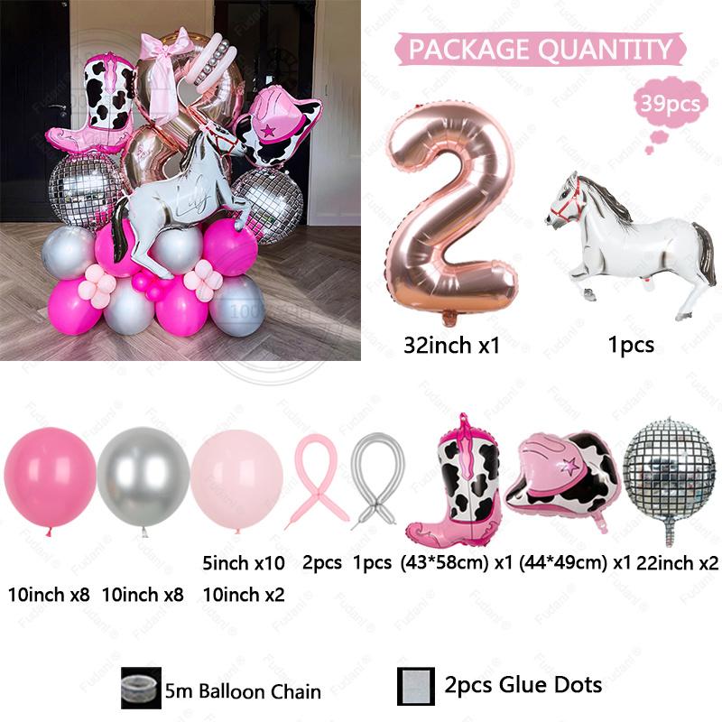 39pcs Pink Western Cowboy Foil Helium Balloon Boot Shape Hat Horse Racing Photo Props Cow Air Globos Birthday Party Supplies
