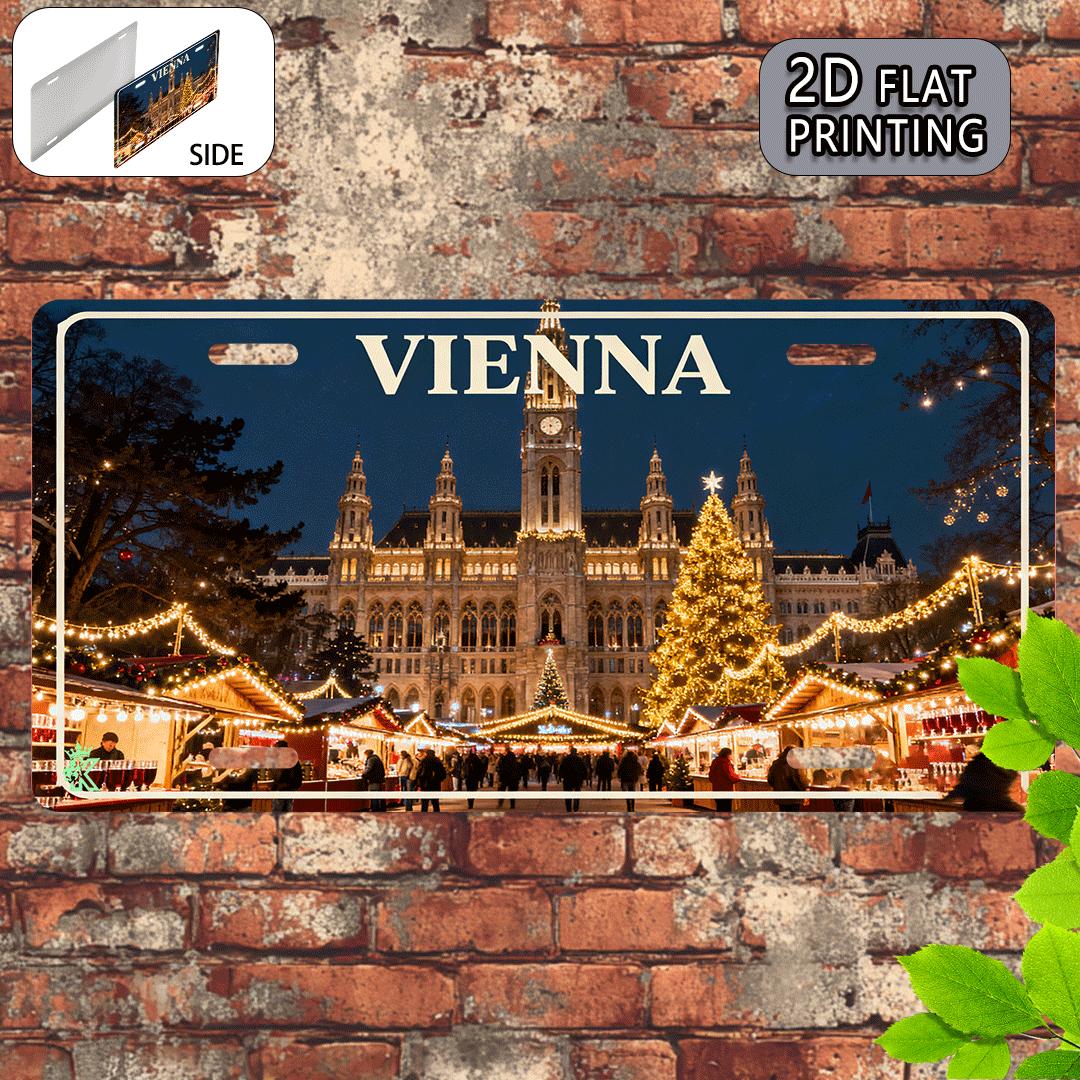 

D Flat Printing Festive VIENNA with Christmas Market City Hall Illustration Aluminum Tin Painting License Plate Style Aust 15x30cm(5.9x7.8inch)