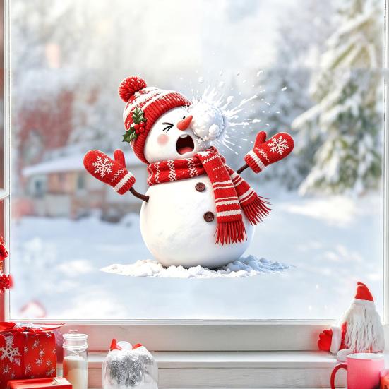 Reusable Winter Scene Decals Christmas Snowman Static Window Cling, Funny Sticker, Seasonal Home Ornaments Xmas Glass Decal for Shop Holiday