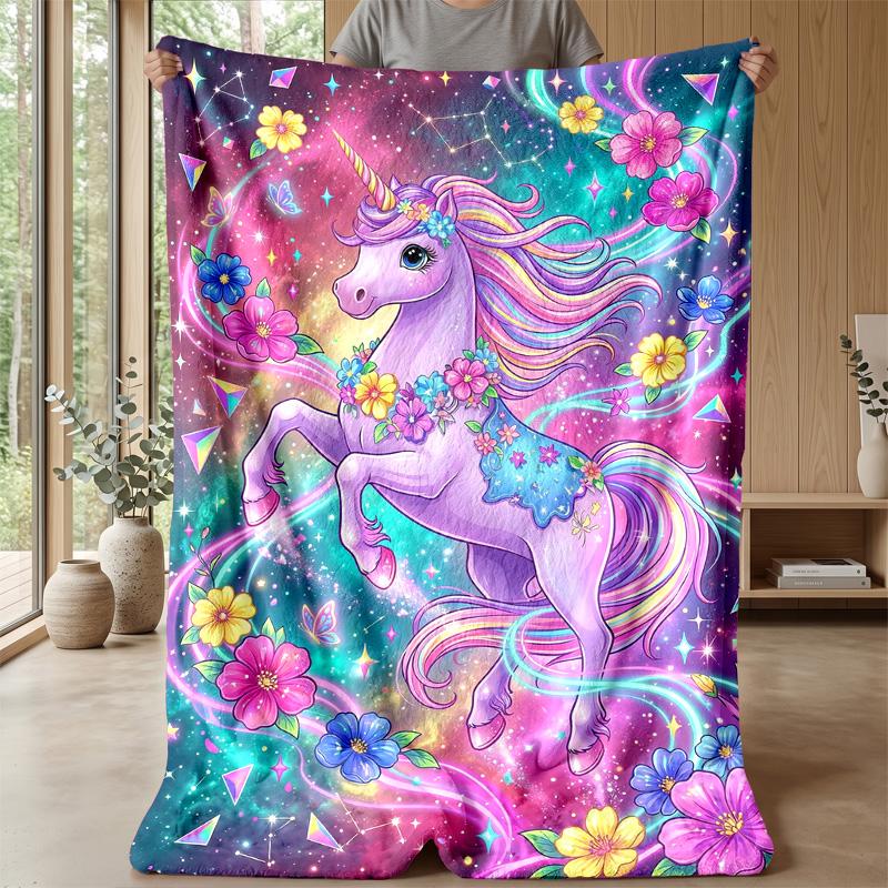 Colorful Unicorn and Rainbow Blanket Personalized Name Flannel Blanket Soft Cozy Plush Throw for Sofa Bed Lightweight Home Decor