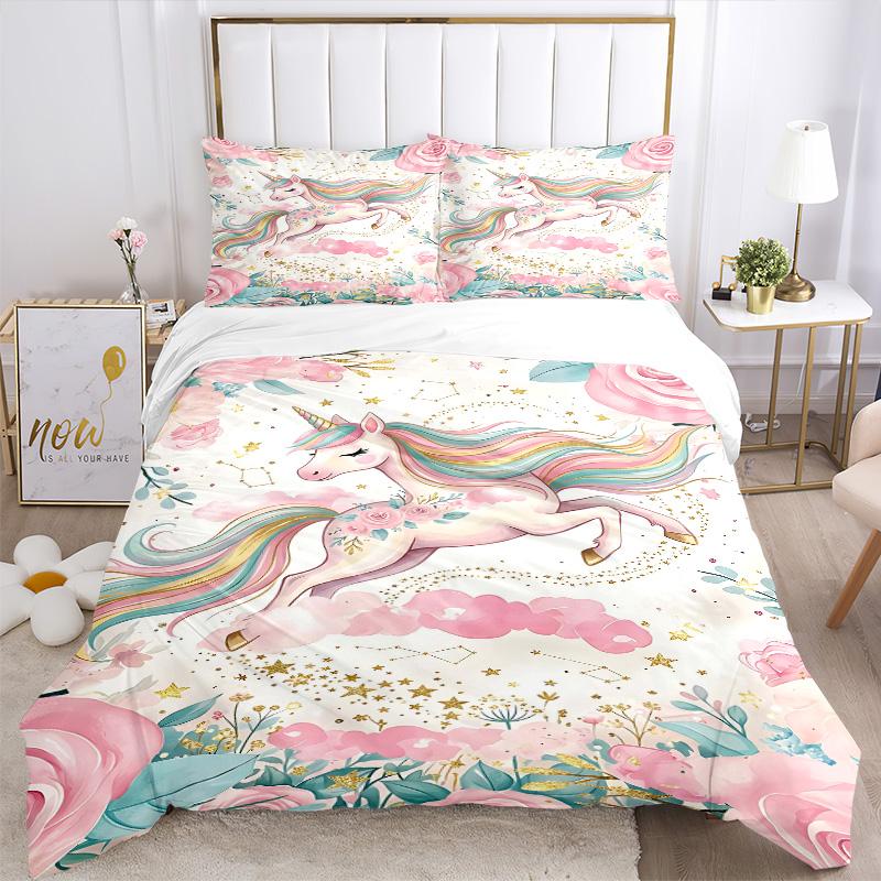 Magical Unicorn Fantasy Print 3Pcs Bedding Setduvet Cover With 2 Bedropillowcase Home Birthday Gift