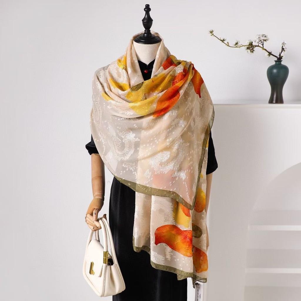 New Style  Thin Chinese Style Jacquard High-end  Versatile Double-sided High-end Silk Scarf