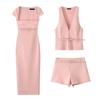 Summer Women's V-Neck Vest and Square Neck Dress Shorts with Belt Set - European & American Style
