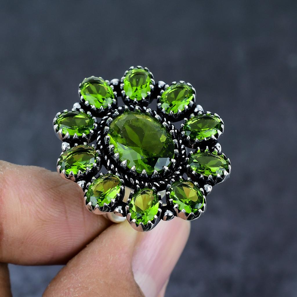 Peridot Gemstone 925 Sterling Silver Jewelry Ring Size 8