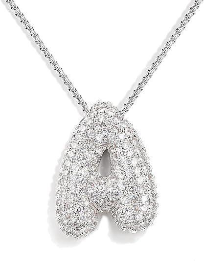 Cz Zircon Fat Initial A-Z Letters Balloon Bubble Pendant Necklace For Women Men Stainless Steel Box Chain Hip Hop Iced Jewelry