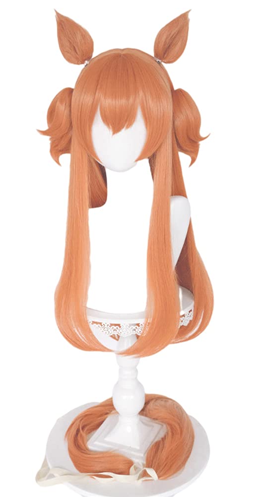 ABUNDANTDOODS Mayano Top Gun-style Cosplay Wig, Heat-Resistant, Disguise Wig, Cosplay Wig with Net and Comb, Orange (Wig, Ears, and Tail)