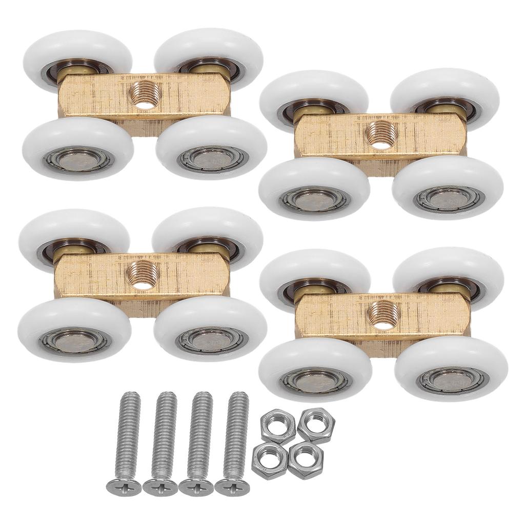 4Pcs Bathroom Glass Sliding Door Rollers Copper Bearing Shower Screen Wheel Replacement Smooth Sliding Shower Door Pulley