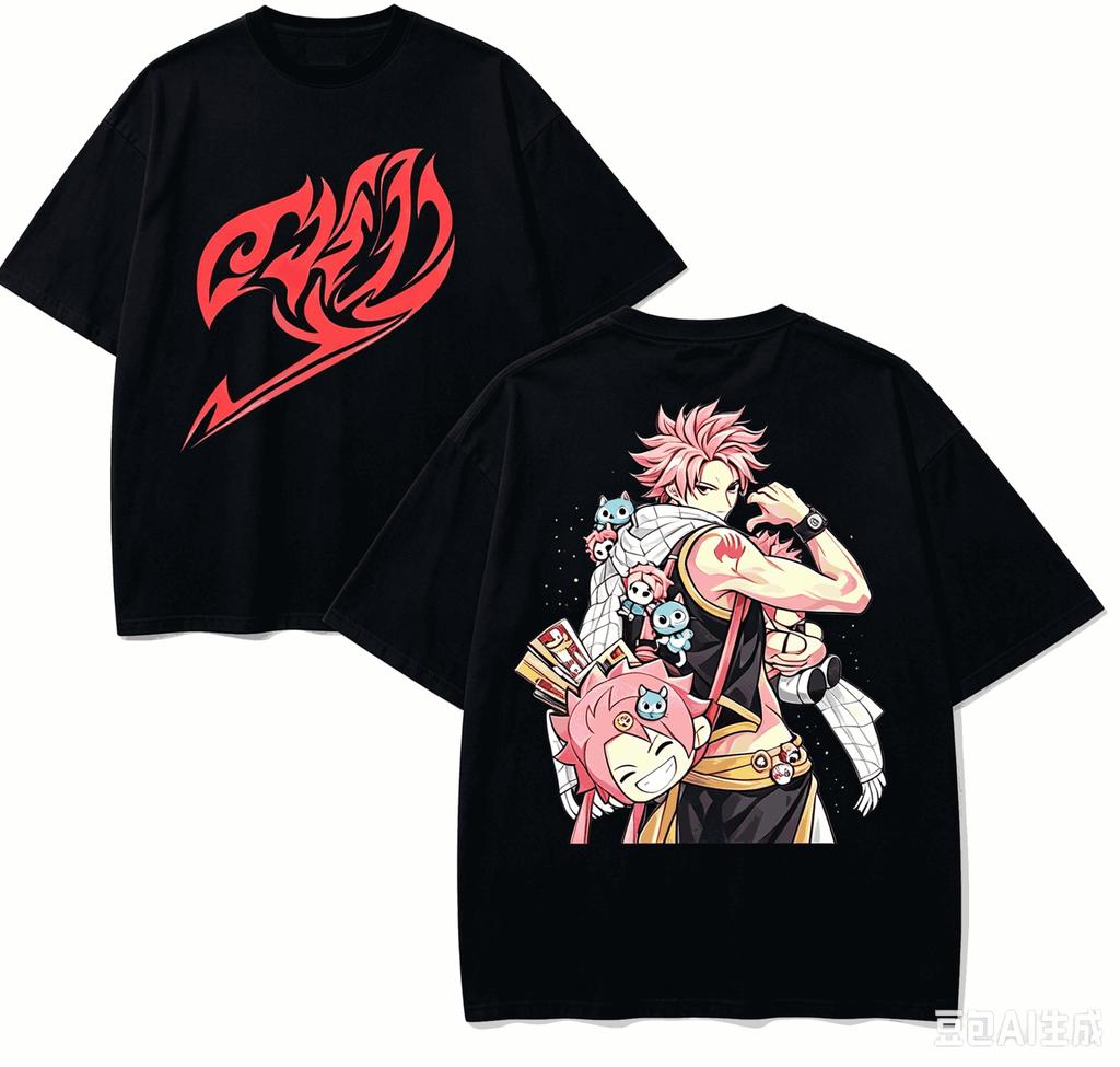 T-shirt Amoureux d'Anime Fairy Tail Harajuku Coton Nouveau Modèle High Street Rétro Surdimensionné Unisexe Har