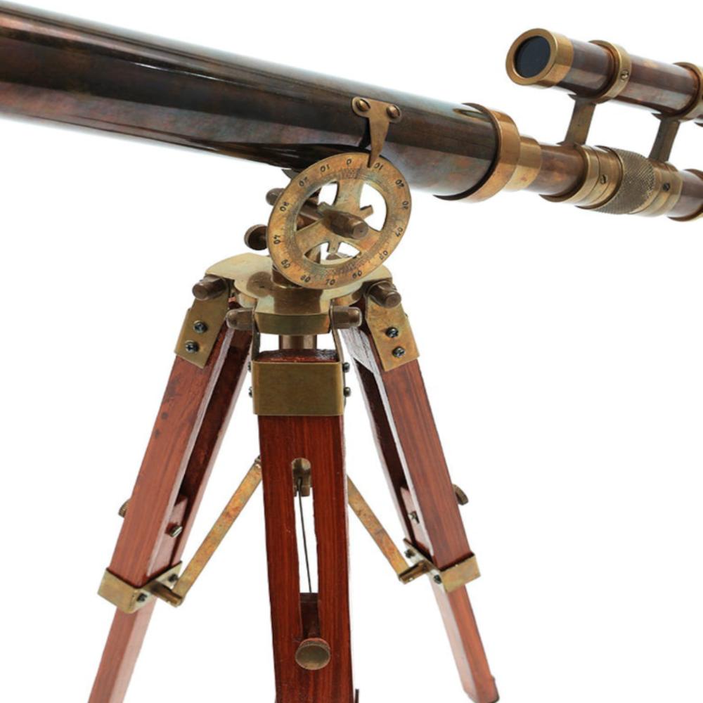 Double Barrel Victorian Brass Telescope On Triode Stand – 35.56 Cm, Antique Replica