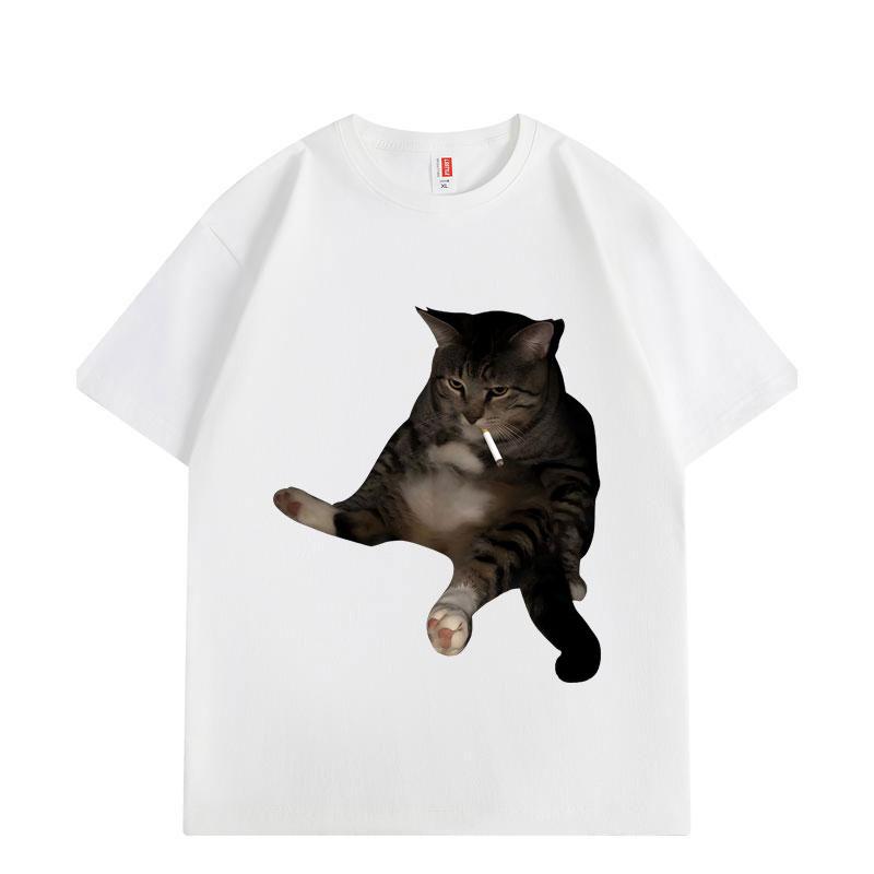 Funny Smoking Cat Meme Graphic T Shirts Fashion Vintage Short Sleeve T-shirts Men Women Casual Loose Cotton T-shirt