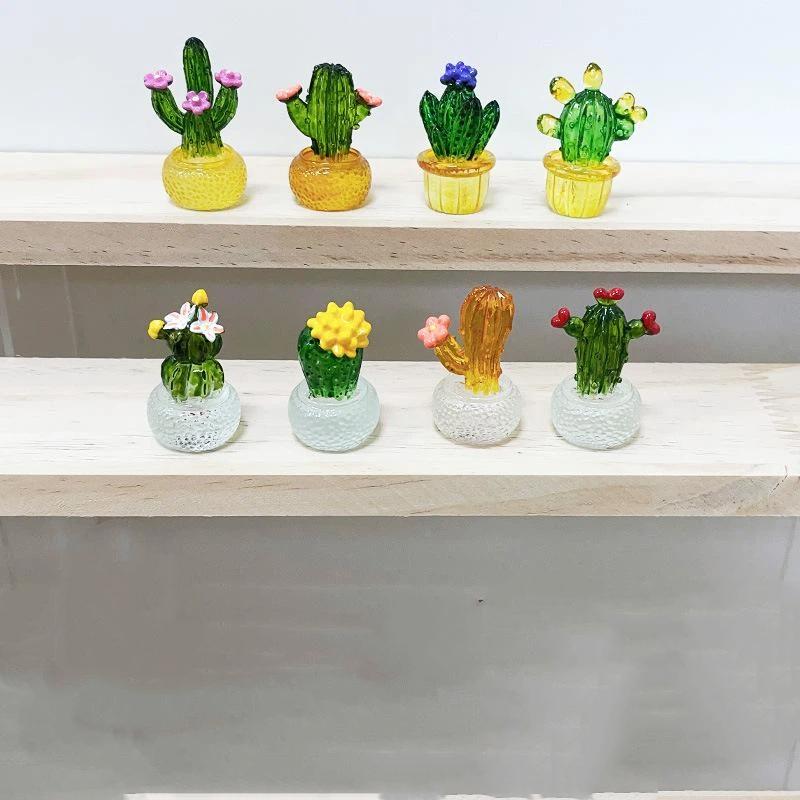 Cartoon Cactus Bonsai Decor Transparent Fleshy Resin Crafts Realistic Simulated Mini Cactus Home Decor