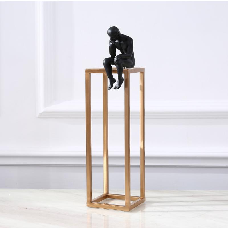 Home Decoration Accessories Thinker Rodin Sculpture Gold Stainless Steel Frame Desk Decoration Crafts Figurines Miniatures