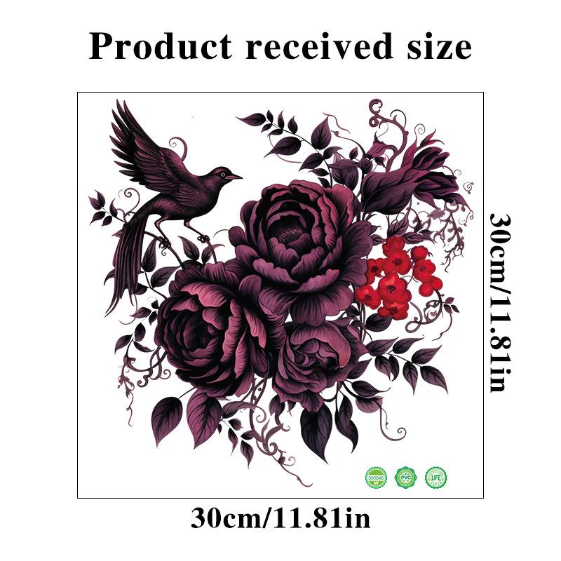 Purple Black Peony Flower Bird Wall Sticker Self Adhesive Removable Decal for Bedroom Living Room Home Decor Vinyl Art Mural