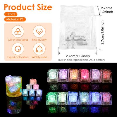 12Pcs Led Ice Cube Waterproof Multicolor Flashing Glow In The Dark Ice Cube for Wedding Party Wine Bar Drinking Decoration