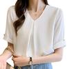 Short Chiffon Short Sleeve Loose Body Covering [Lalapala] Women's Blouse, Sleeve, Summer, Shirt, V-Neck, Stylish, Thin, Neat, Shirt, Top, Pullover,