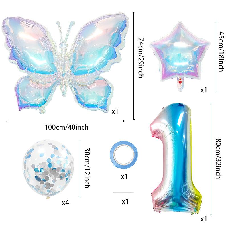 Colorful Transparent Butterfly Balloon Set Birthday Party Gradual Change Digital Birthday Party Decoration Supplies