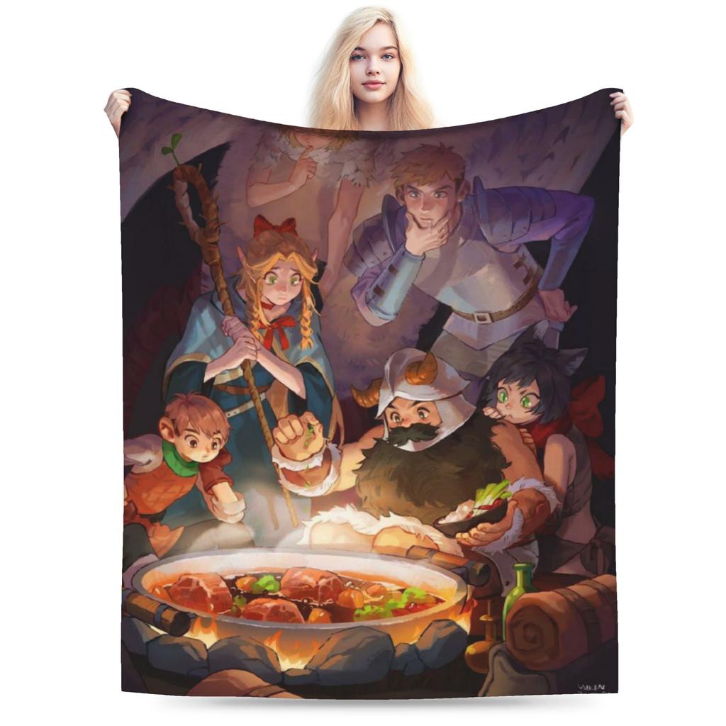 Super Soft Deliciousd in Dungeons Marcille and Senshi Throw Blanket Premium Flannel Bed Blanket Cozy Fluffy Blankets All Season