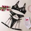 European and American Hot Style Fashion: Four-Piece Erotic Lingerie Set with Metal Chain Embroidery & Leg Garter