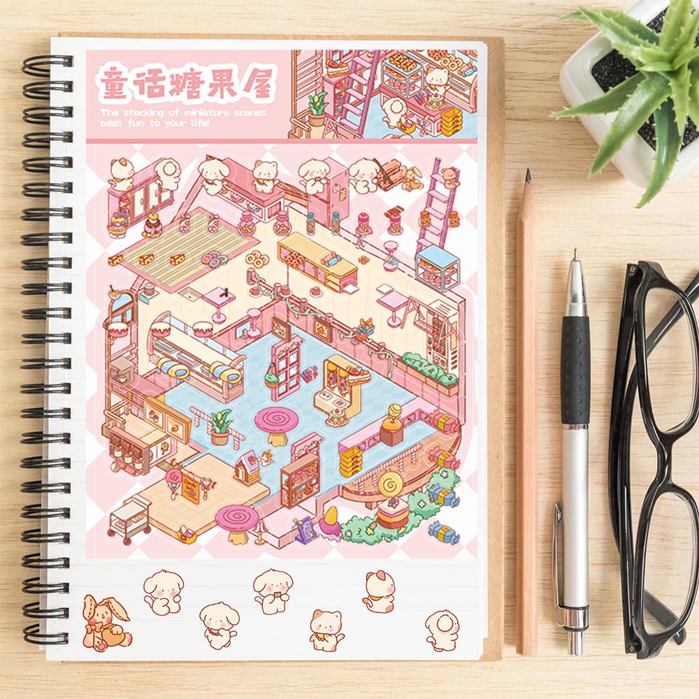 2PCS Fairy Tale Candy House Sticker Nostalgia Home Decoration Harajuku Playroom Living Home Cafe Skateboard Retro Gift Stickers