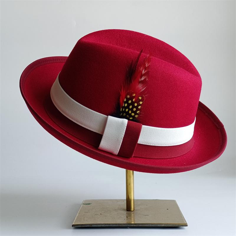 Rote Hamburger-Mütze Retro Herren-Frühlingshut Unisex Herren Neuheiten Damen Gebogener Schirm Breiter Schirm Fedora-Hut Sombrero Hombre 55 -58cm black