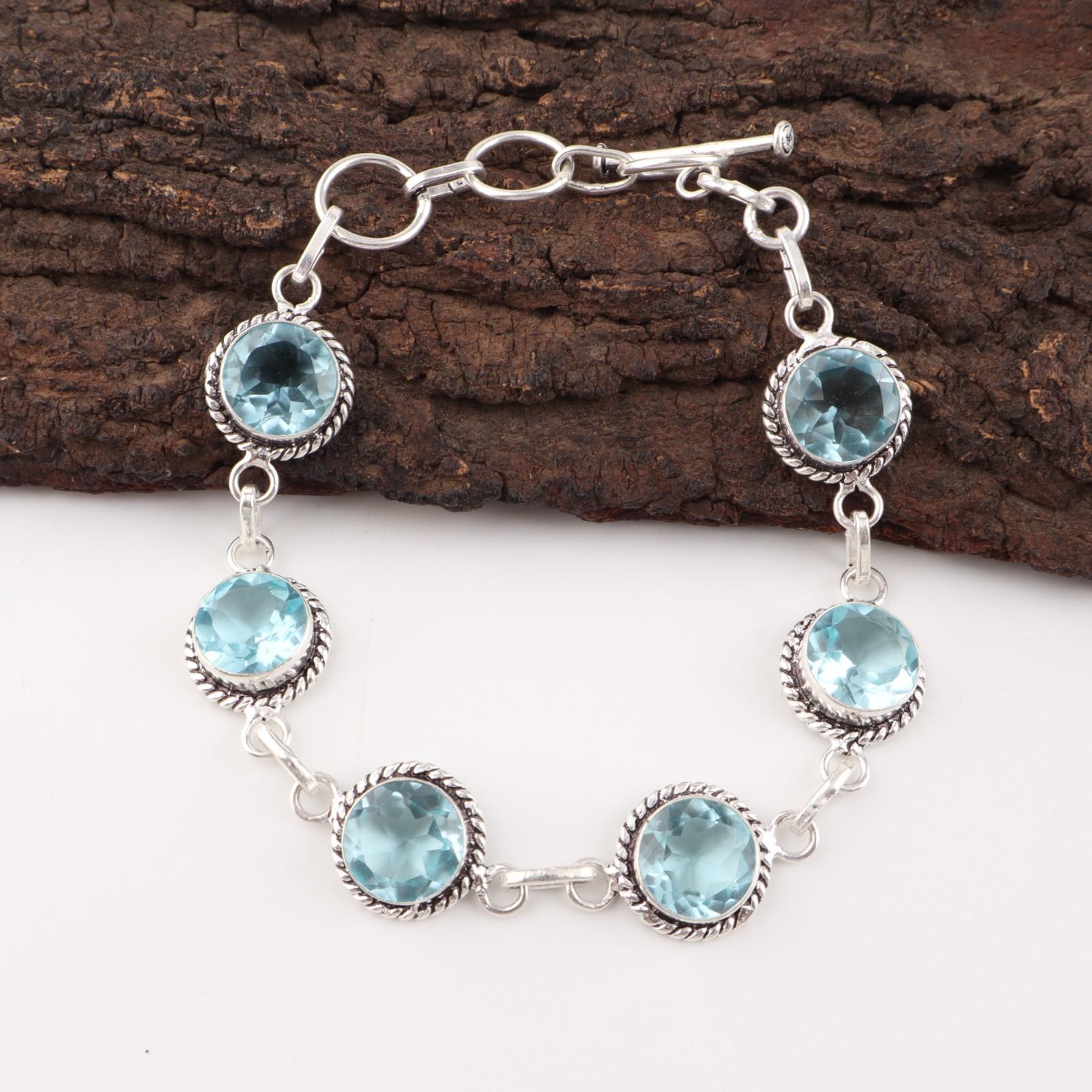 

Небесно-голубой топаз драгоценный камень серебро 925 пробы ручная работа ювелирные изделия бохо браслет 7-9 RB-16-10