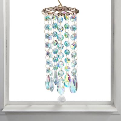 Colorful Crystal Wind Chimes Shiny Rhinestone Hanging Wind Bell Indoor Outdoor Ornament for Garden Patio Yard Balcony