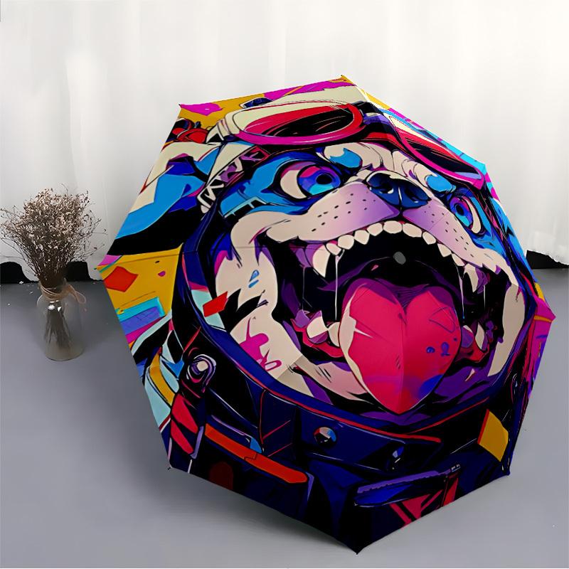 1pc Pug Goggles Fashionable Auto Opening/Closing Folding Umbrella with 8 Bones, Windproof Portable, Daily Use291