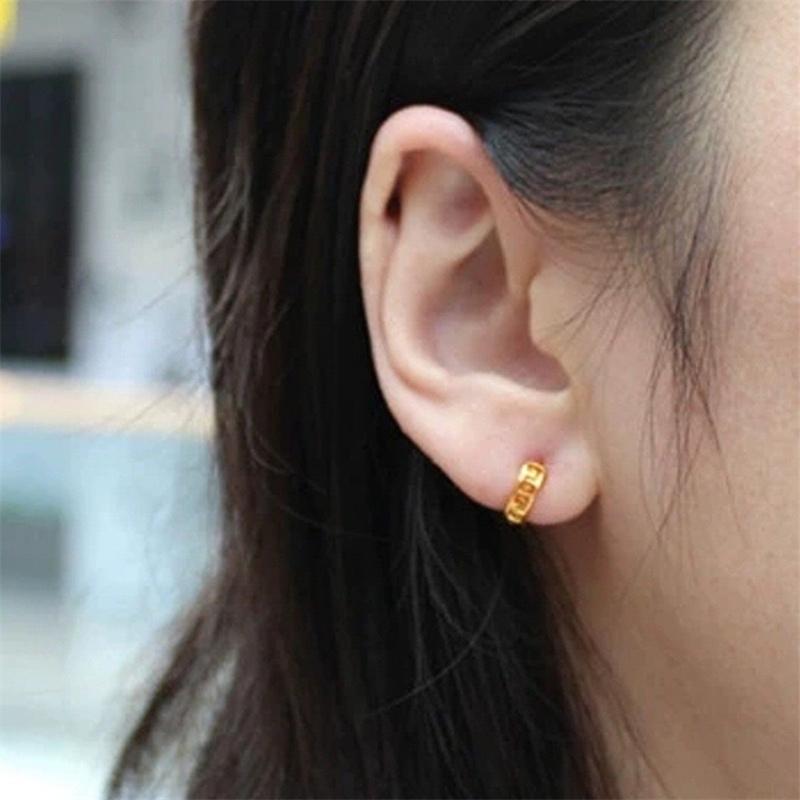 Vintage Geometry Mesh Pattern Hoop Earrings Copper Golden Plated Jewelry Simple Suitable For Women Daily Casual