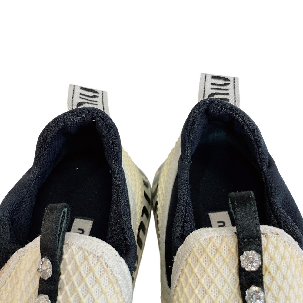 MIUMIU Crystal Bijou Leather Leather Slip-on Black Leather Used