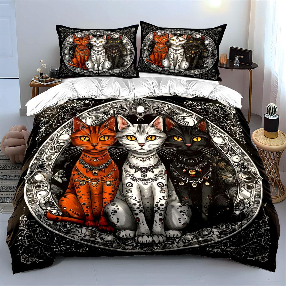 Mystical Cats Gothic Design Bedding Duvet Cover Set (1*Duvet Cover 2*Pillowcases, without duvet insert)